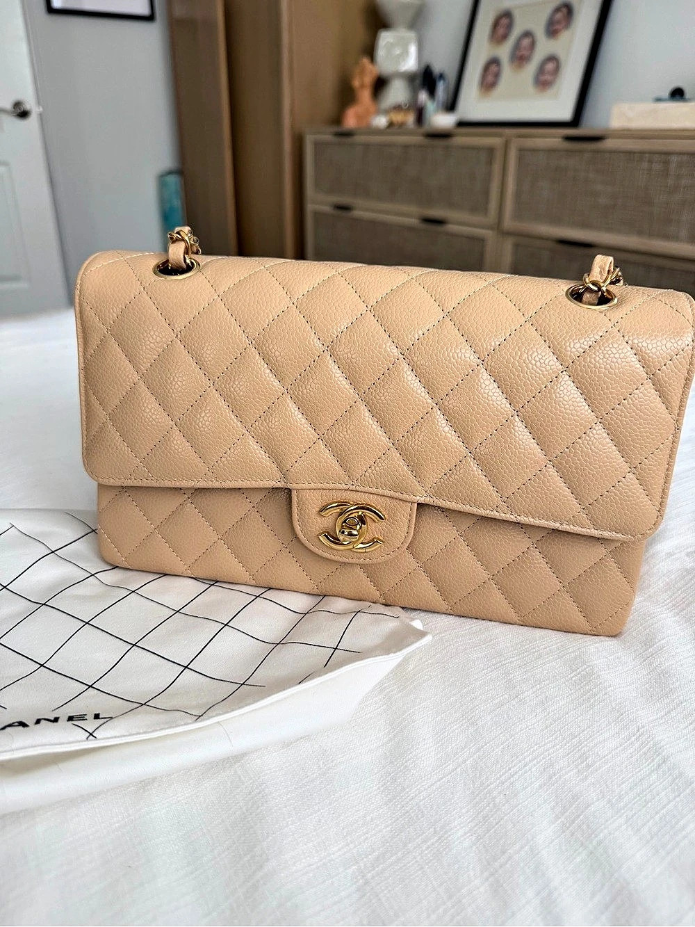 Chanel Classic Flap Quilted Shoulder Bag in Beige